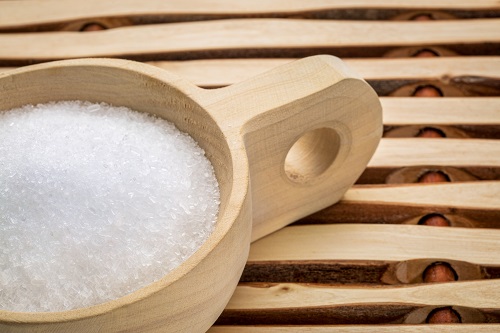 Epsom salts in wooden bowl
