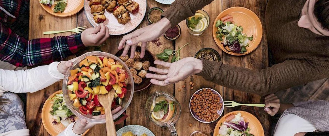 Dinner Table with Healthy Foods Dinner Table with Healthy Foods