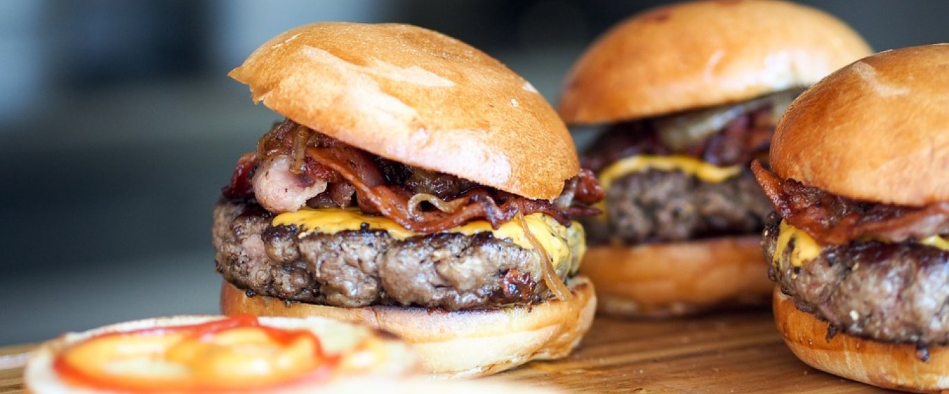 Hamburgers on a table Hamburgers on a table