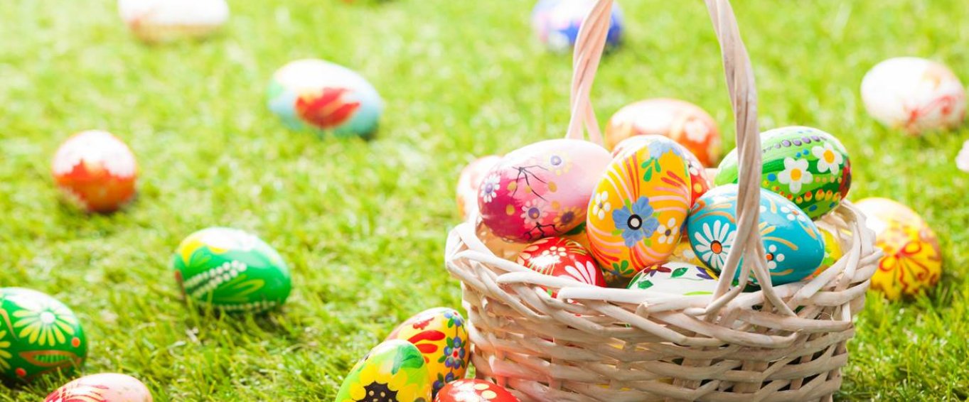 Wicker Basket Filled with Ornately Decorated Eggs