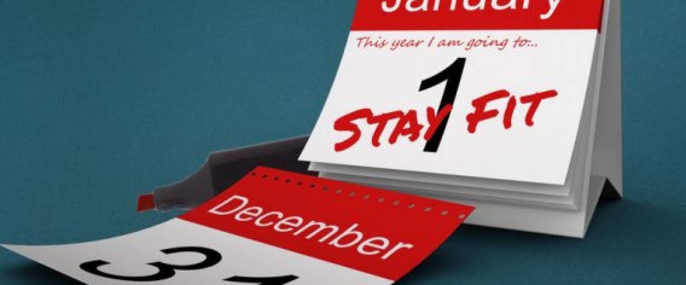 The words 'stay fit' on a calendar with 'January 1st' as the date