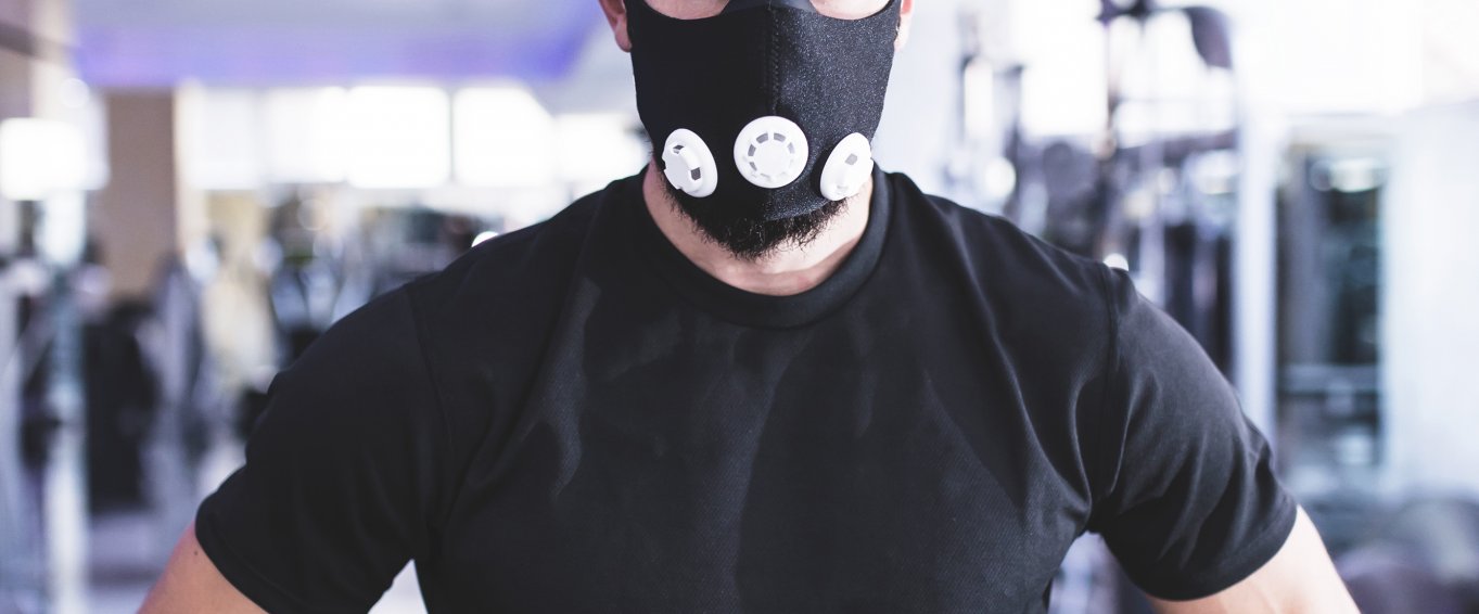 Man wearing high altitude mask Man wearing high altitude mask