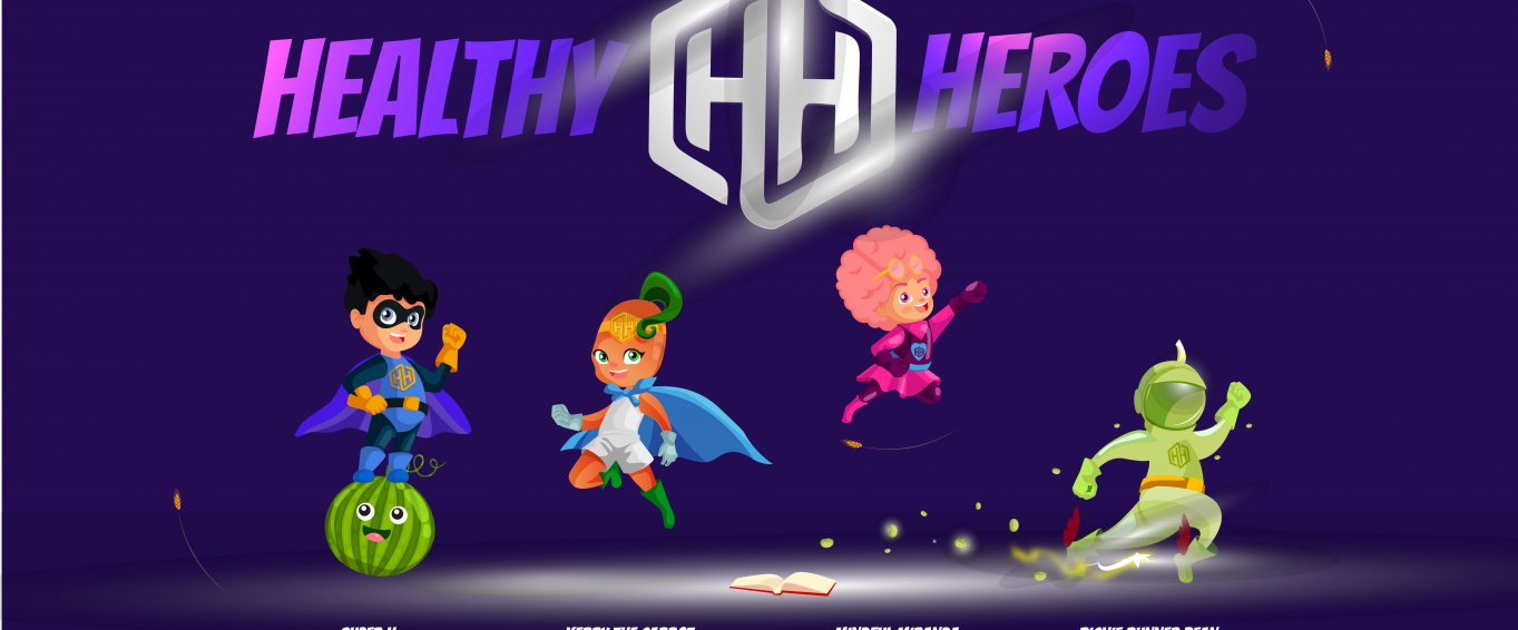 The Amaven Healthy Heroes: Kerry the Carrot, Richie Runner Bean, Super H, MIndful Miranda