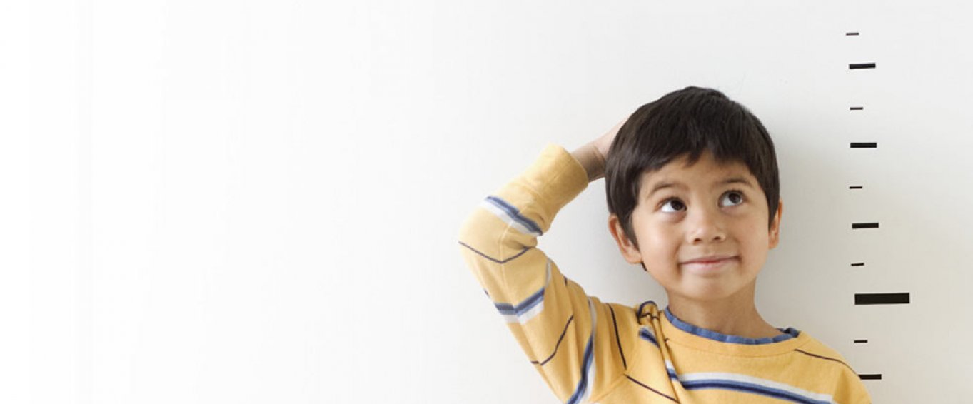 Young Boy Standing Against a Height Measurement