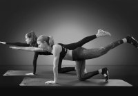 Two Women Doing a Bird Dog Exercise in Gym Clothes