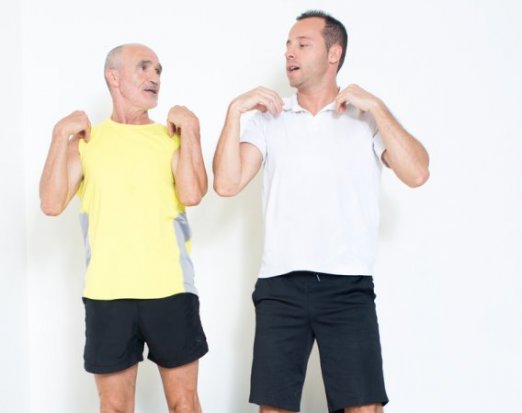 Middle aged men in fitness clothes