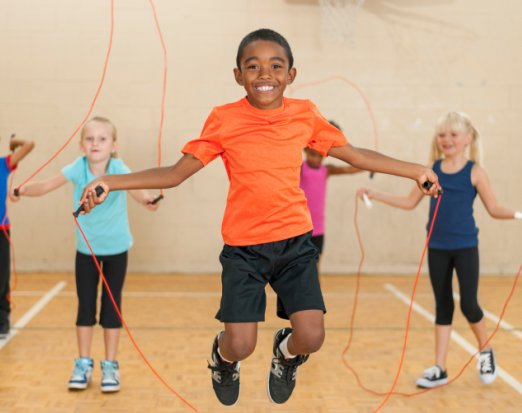 Children Playing Jump Rope in Gym Class