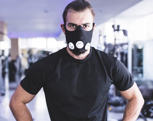 Man wearing high altitude mask