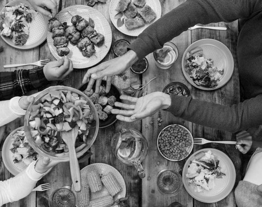 Dinner Table with Healthy Foods