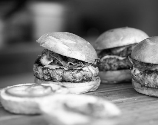 Hamburgers on a table
