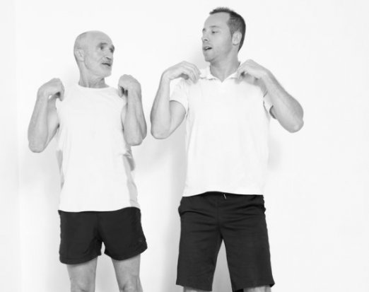 Middle aged men in fitness clothes