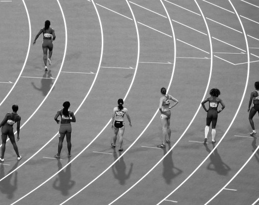 Women Athletes Preparing for a Race