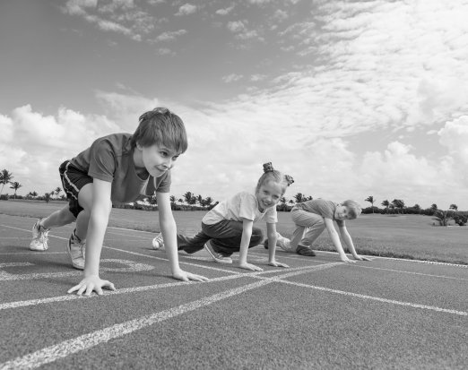 children getting ready to run on track