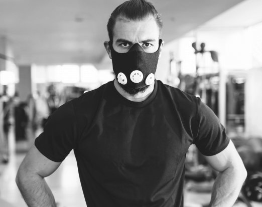 Man wearing high altitude mask
