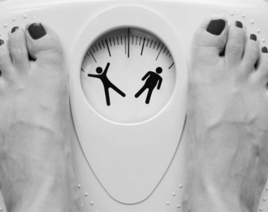 Woman weighing herself on a scale