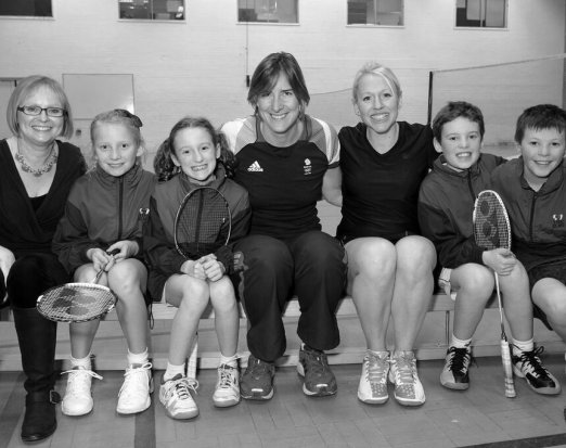 Katherine Grainger with Young Female Pupils in Sports Class